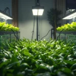 attractive aesthetic aquaponics system with plants and water tanks in cinematic lighting