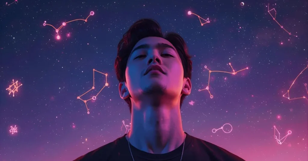 cosmic zodiac-themed artwork with astrology energy and flirty aesthetic