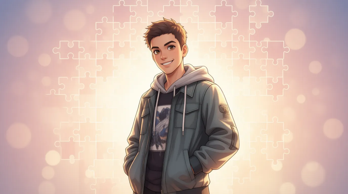 Confident neurodivergent teen with warm lighting representing autistic rizz lines.