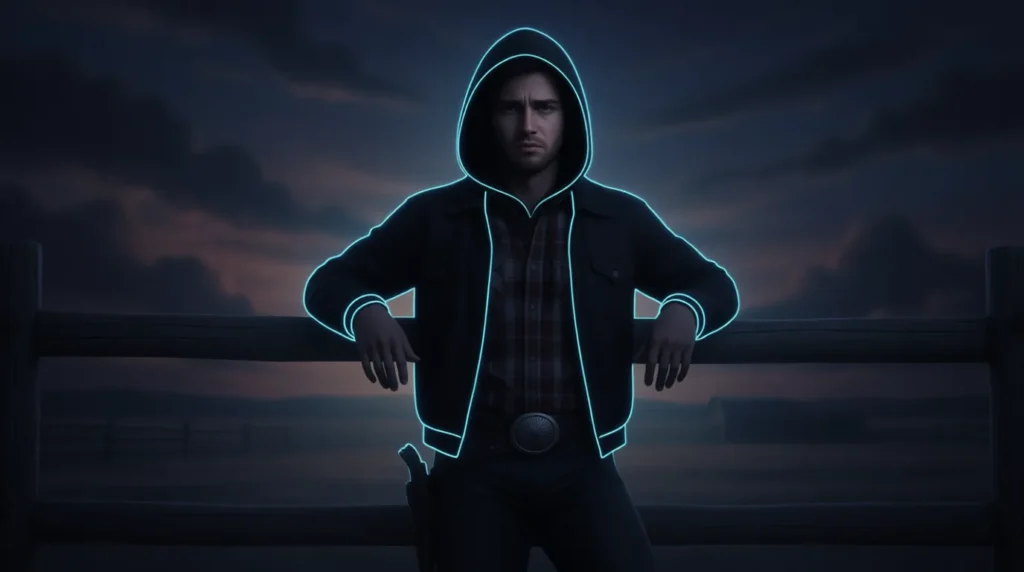 aesthetic emo teen with dark mood lighting giving expressive rizz look