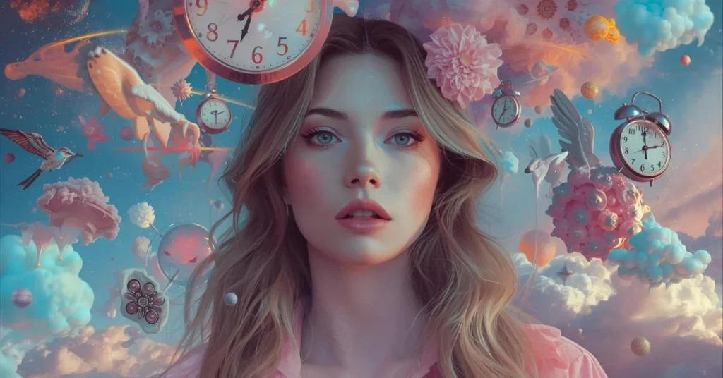 A surrealistic dreamy artwork illustrating surrealism rizz lines with floating abstract elements.