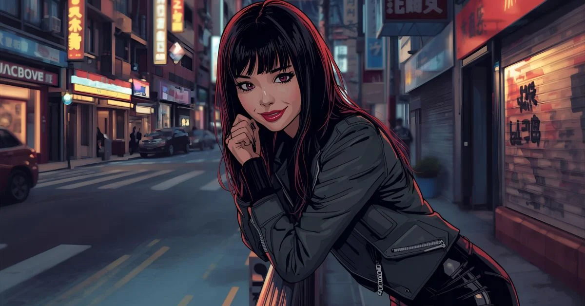 Stylish confident girl with neon lights, representing bold and illegal rizz lines