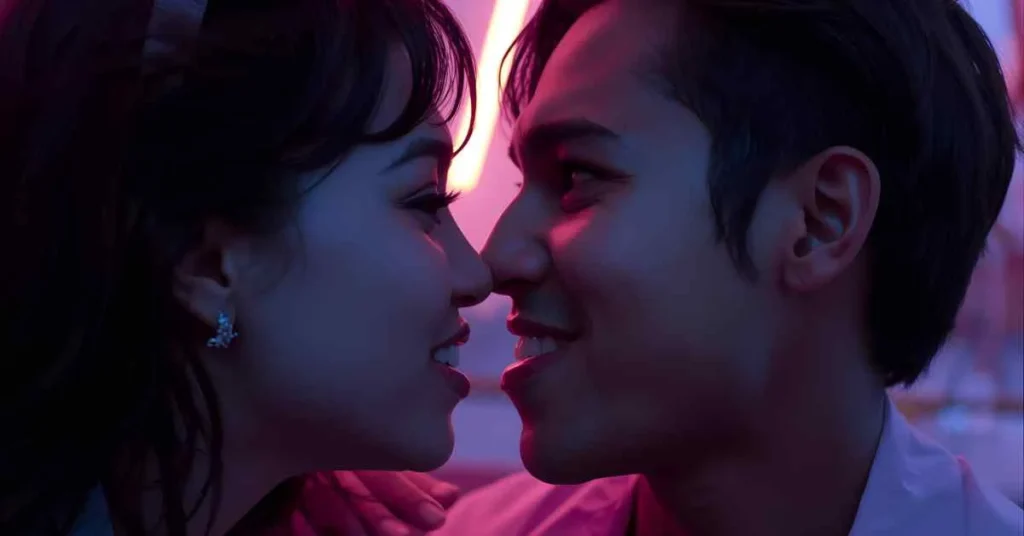 playful couple exchanging reverse rizz lines with confident expressions