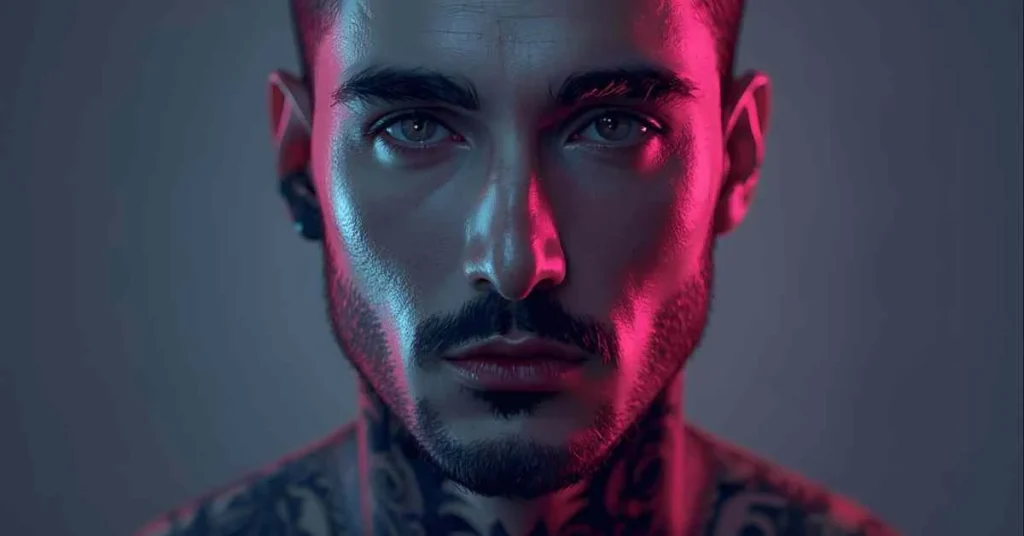 confident tattooed person posing with artistic ink details for tattoo rizz lines article